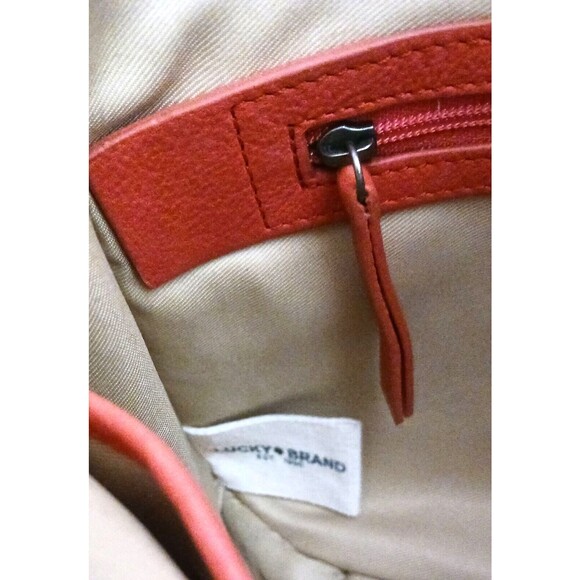 Lucky Brand Dk Orange Pebbled Leather Flap Front Shoulder Bag Adj Strap Zip Top - Picture 12 of 12